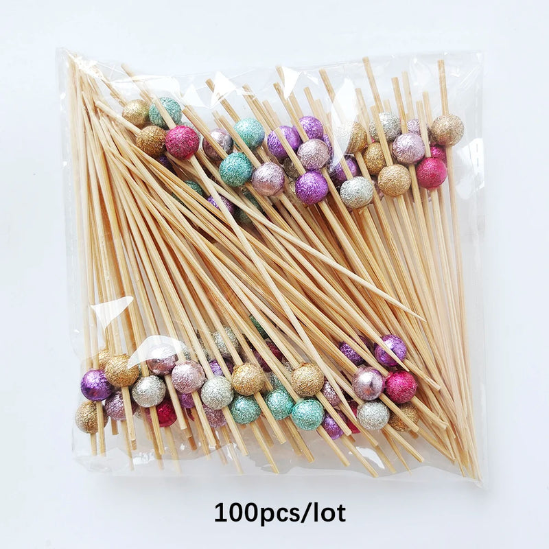 100Pcs 12Cm Disposable Party Tableware Fruit Dessert Sticks Bamboo Skewers Buffet Cupcake Decoration Wedding Supplies