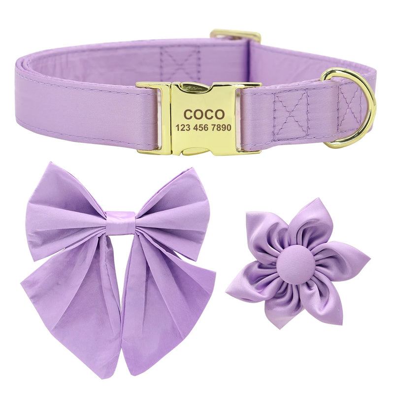 Personalized Dog ID Collar Cute Bowknot Pet Necklace Dog Buckle Collars With Bow Tie Flower Accessories For Small Large Dogs