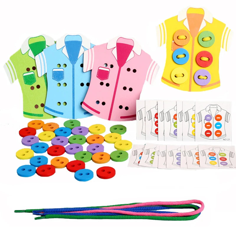 Montessori Toys Children Learn Basic Life Skills Teaching AIDS Clothing Threading Buttons Sewing Board Ggame Puzzle Toys