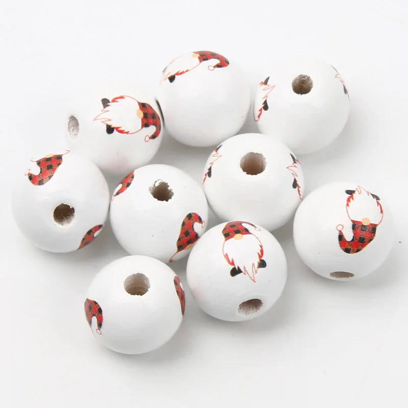 10pcs 16mm Round Christmas Wooden Beads Cartoon Wood Spacer Beads For Jewelry Making Diy Christmas Party Decor Handicrafts