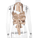 Bandage Halter Sexy Butterfly Print Crop Top Party Club Y2K Clothes for Women Summer Backless Sleeveless V Neck Tank Tops Outfit