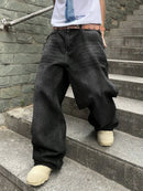 1Pc Men's Daily Travel Casual American Street Loose Jeans, Black, Light Blue, Sea Blue Fashion Street Style Retro Lantern Jeans Jeans Denim Pants