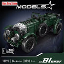 Classical Technical Green Blower Car Model Remote Control Vintage Car Building Blocks Toy Collectible for Adults Christmas Gifts