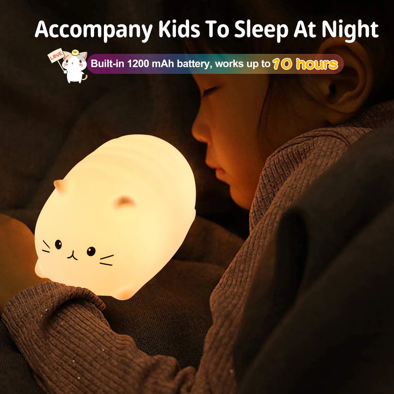 Kawaii Lampa Nightlights Colorful Color Changing Timing Nursing Lamp Cute Cat Night Light Christmas Gift Kid Child Baby Room Led