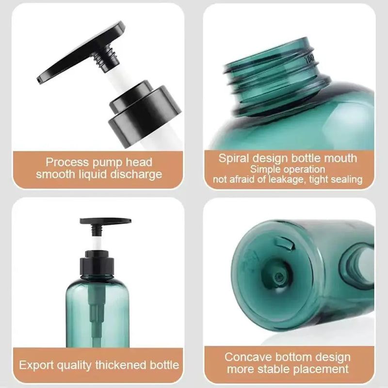3Pcs 500ML Empty Reusable Travel Hand Pump Soap Dispenser Refillable Bottle Shampoo Lotion Shower Gel