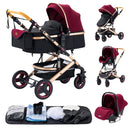 Luxury Baby Stroller 3 in1 Portable Travel Baby Carriage Aluminum Frame Folding Prams High Landscape Car for Newborn Baby BLACK