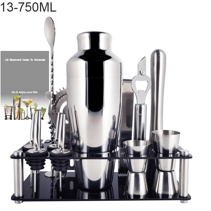 Boston Cocktail Shaker Mixer Kit Bar Bartender 750/600ml 550ML Stainless Steel Glass Shakers Spoon Pourer Straw Ice Tong Tools