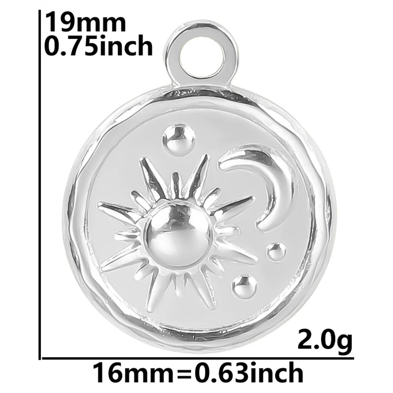 5pcs Stainless Steel Round Moon Sun Charm Pendant for Jewelry Making Supplies DIY Necklace Bracelat Earrings Pendant Accessories