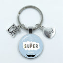 I Love Dad Keychain My Dad Is A Super Hero Pendant Glass Dome Cabochon Key Ring Father's Day Best Gift