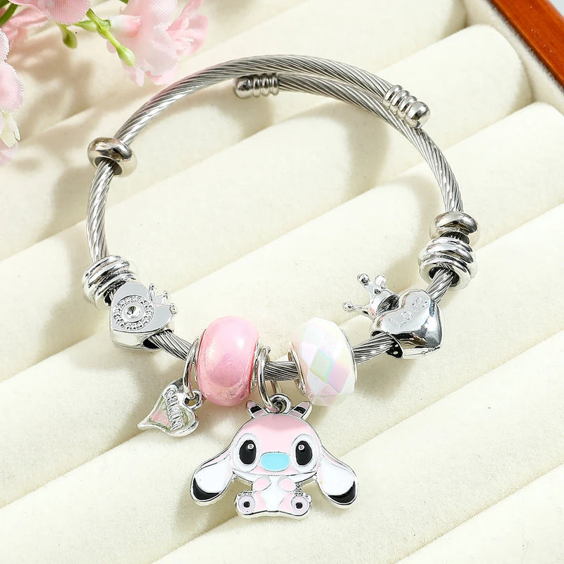 Disney Anime Lilo and Stitch Charms Bracelets Cartoon Stitch Beads Bangle Jewelry for Women Unique Hand Chains Christmas Gifts