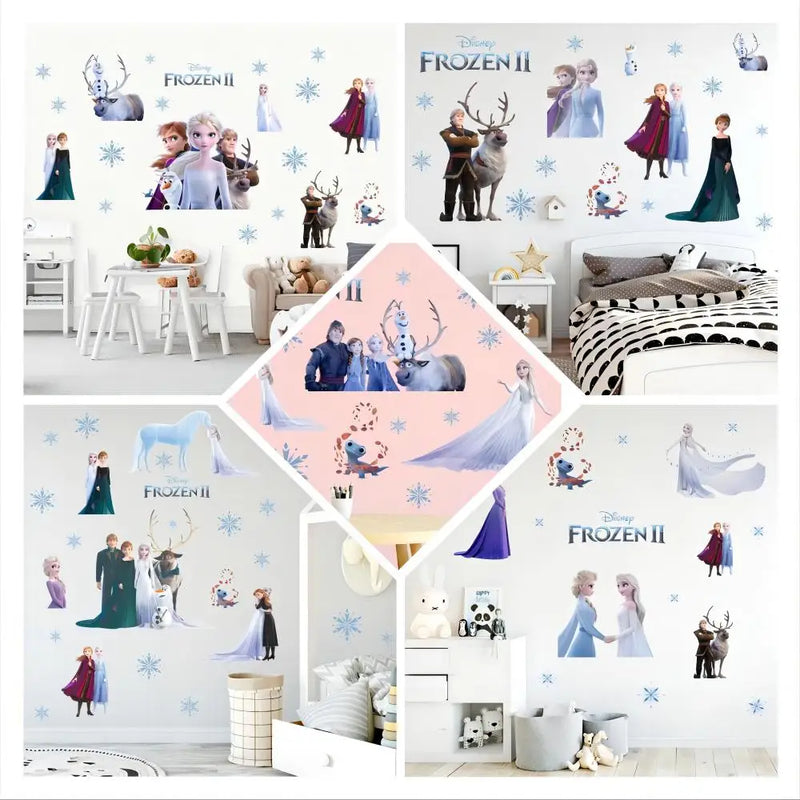 Cartoon Princess Elsa Wall Stickers For Kids Rooms Girls Bedroom Poster Vinyl DIY Mural Art  Decal Baby Nursery Wall Decor