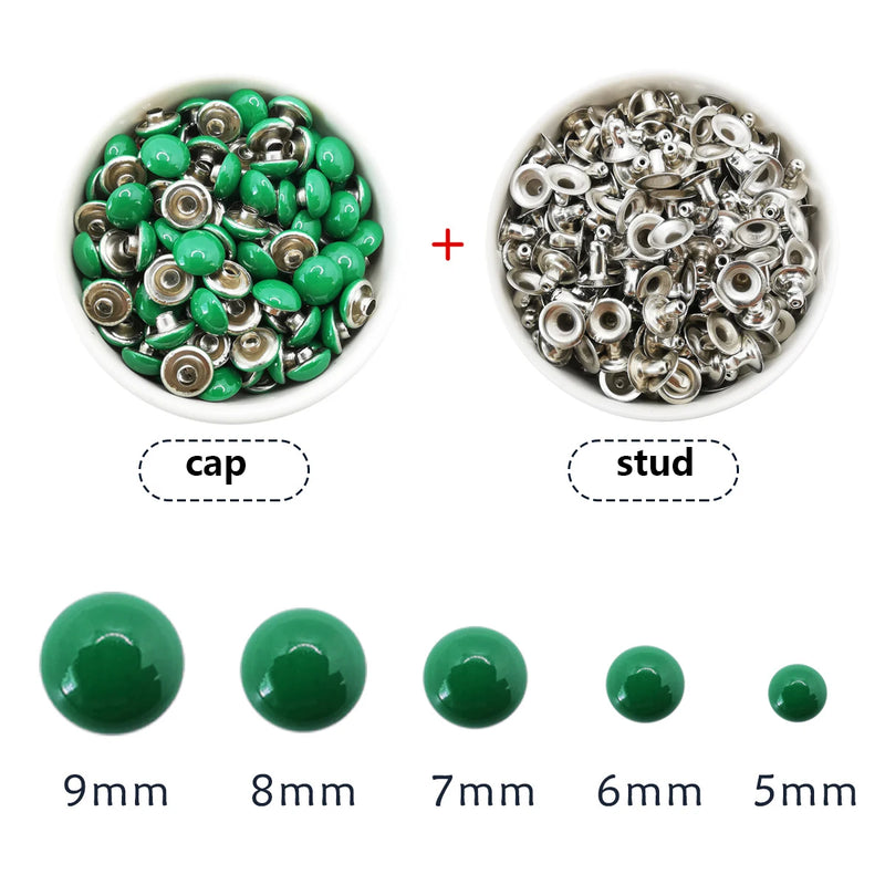 100sets Dome Cap Rivets 14 Colors Metal Studs Round Rivet for Leather Craft Bag Belt Clothing Garment Shoes Collar Parts