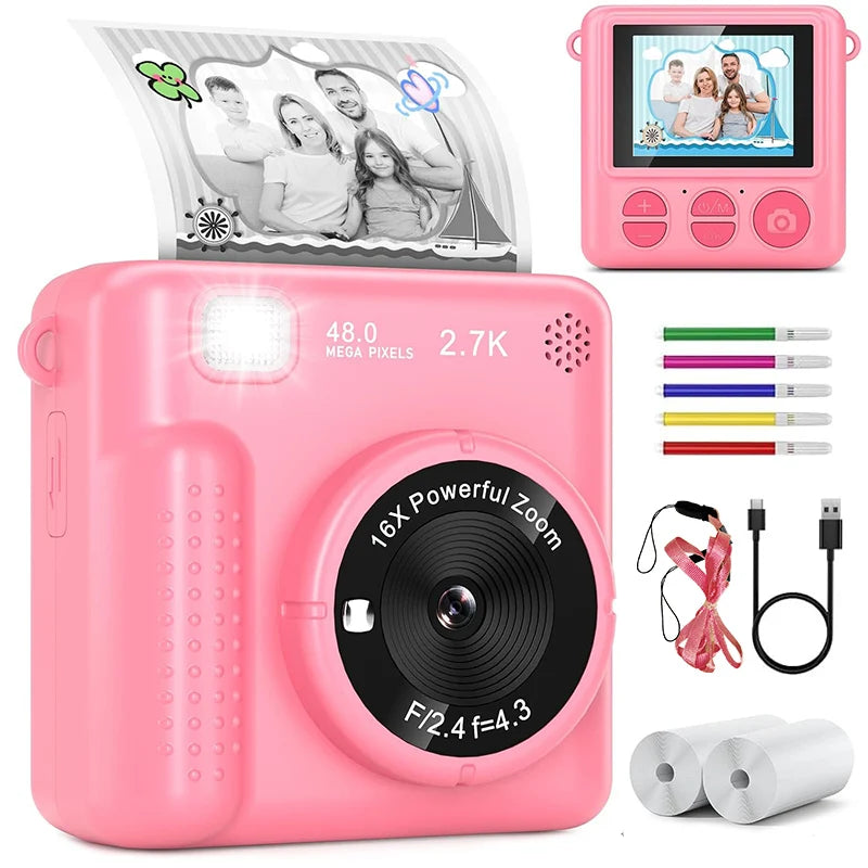 ortable travel toys, children's cameras, instant printing FHD selfies, digital cameras for children aged 3-12, Christmas and bir