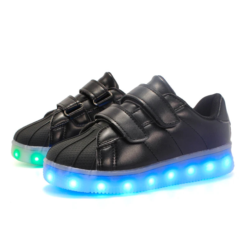 JawayKids New USB rechargable Led Kids Shoes With Light,boys girls superstar shoes women,Men Fashion Light Up Led Glowing Shoes