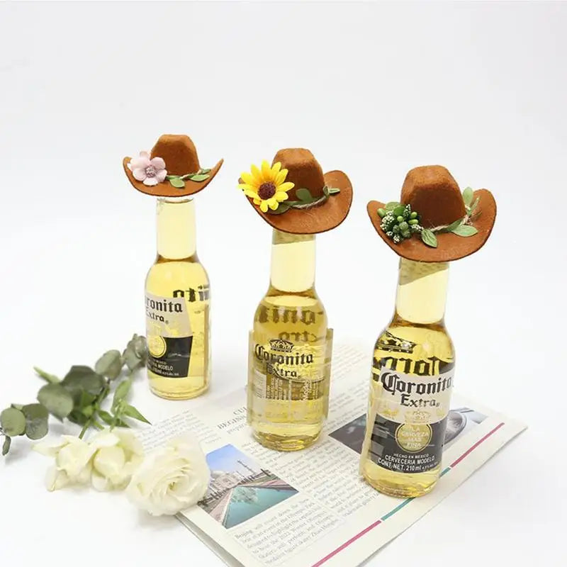 Cowboy Hat Wine Bottle Toppers Mini Cowboy Hat Wine Bottle Hat Cute Kitchen Wedding Party Home Table Decoration Doll Accessories