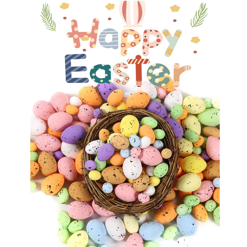 100Pcs Foam Easter Eggs Happy Easter Decorations Painted Bird Pigeon Eggs DIY Craft Kids Gift Favor Home Decor Easter Party