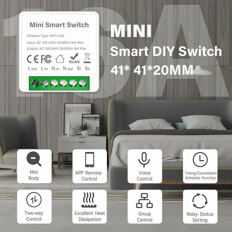16A Wifi Smart Switch DIY Light Mini Switches 2 Way Control Wireless Smart Home Breaker With Alexa Google Home Cozylife Xiao Ai