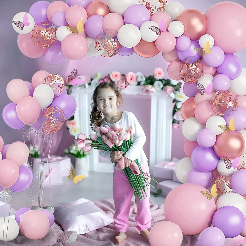 Pastel Balloon Garland Arch Kit Purple And Pink Balloons Birthday Party Decoration Set For Girl Baby Shower Conffeti Balloons