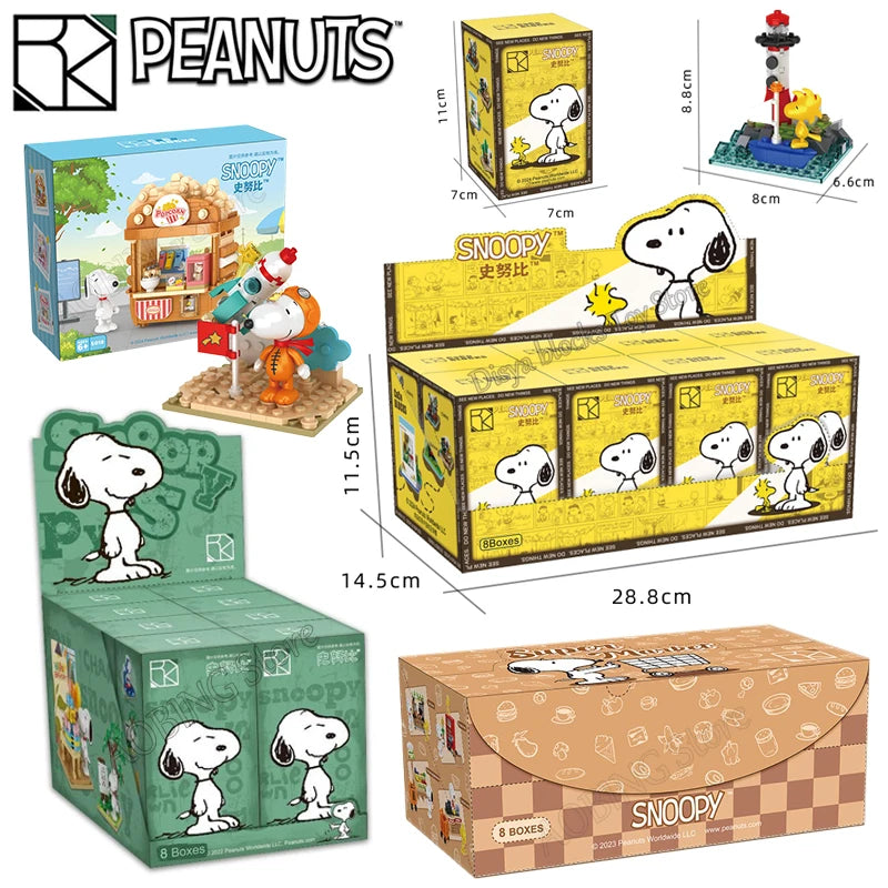 Genuine Anime Snoopy Action Figures Kawaii Cartoon Building Blocks Toy Bricks Assemble Educational Toys For Children Gifts