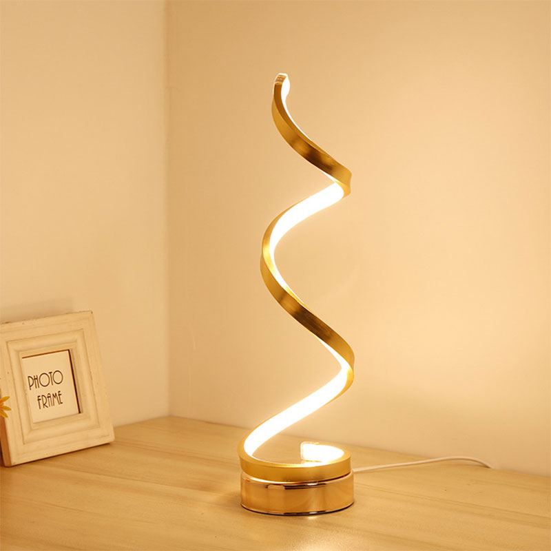 Simple Line Style LED Light Bar Table Lamp Reading Lighting Bedroom Decorative Arc Table Lamp Spiral Aluminum Art Table Lamp