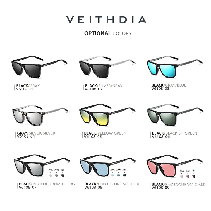 VEITHDIA Sunglasses Pilot Men Brand Driving Fashion Polarized UV400 Lens Unisex Vintage Eyewear Male Glasses For Women VT6108