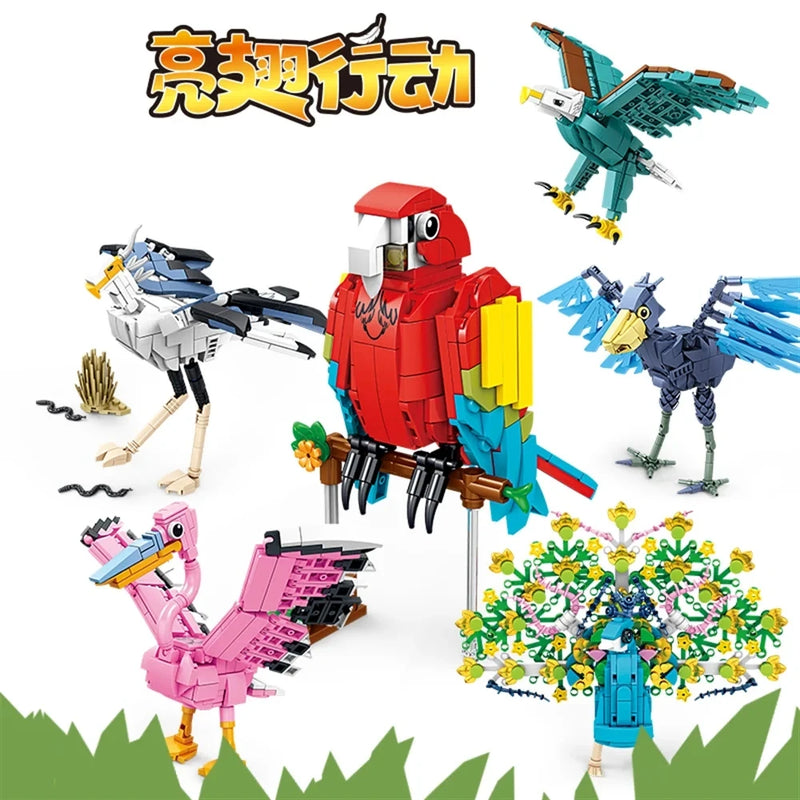 Cartoon Animal Building Blocks Peacock Seagull Vultures Pelicans Assembly Educational Puzzle Parent-Child Interactive Toys