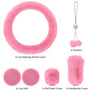 6Pcs Plush Car Accessories Set Plush Steering Wheel Cover Soft Fuzz Handbrake Gear Shift Cover Bling Mirror Ornament