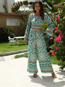 Vintage Chic Women Two Piece Outfits Off  Shoulder Long Sleeve Tops Bohemian  Drawstring Skirts 2 Pieces Rayon Cotton Boho Sets