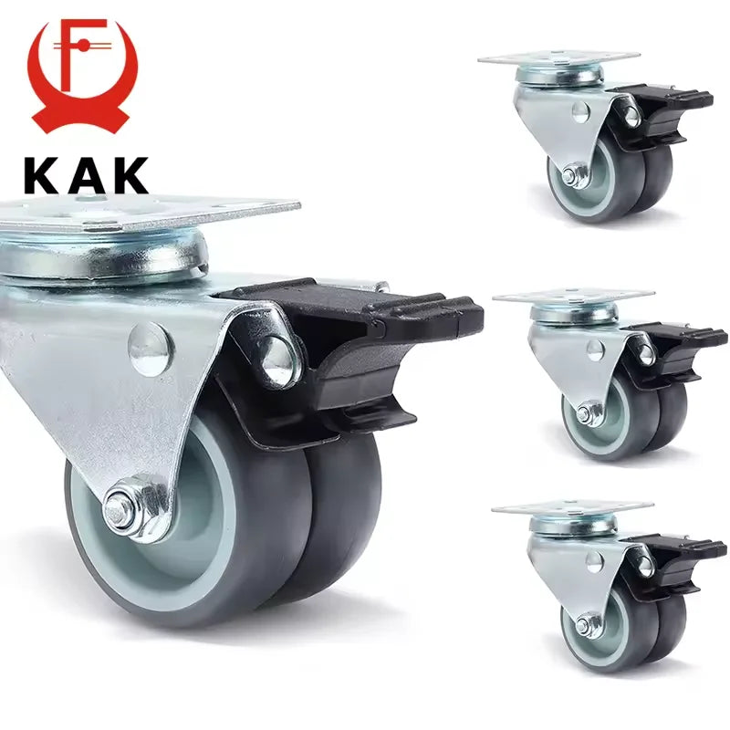 4pcs KAK Swivel Mute Wheel Caster Replacement 2 Inches 60KG Soft Rubber Safe Roller Furniture Wheels for Trolley Dining Table