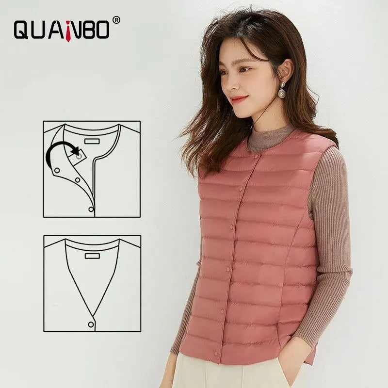 Women Sleeveless Puffer Vest Women's Ultra Light Down Vest Women Two Ways Waistcoat Portable Warm Sleeveless Winter Liner