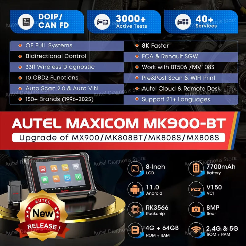 Autel MaxiCOM MK900-BT MK900BT Diagnostic Scanner Wireless DoIP /CAN Automotive Tools FD Scan Tool Active Test OE Full Diagnose
