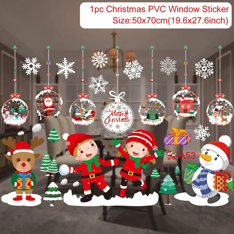 Christmas Window Stickers Merry Christmas Decorations For Home 2024 Christmas Wall Sticker Kids Wall Decals Happy New Year 2025
