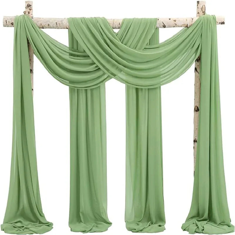 2pcs Sage Green Wedding Arch Chiffon Sheer Drapes ,Wedding Arch Drapes Sheer Backdrop Curtain for Wedding Ceremony Party Decor