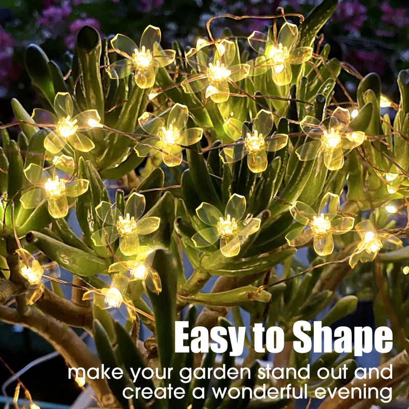 Led Cherry Blossom String Lights Battery Powered Flower Blossom Garland Fairy Lights Waterproof Outdoor Christmas Holiday Lights