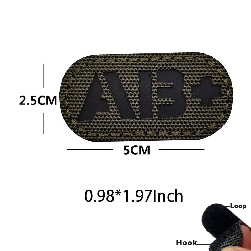 5*2.5CM IR Reflection Blood Type A B AB O POS NEG Embleem Hook and Loop Patches,Tactical Badges Clothes Stickers Glow in Dark
