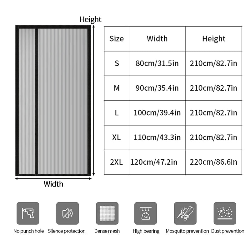 Magnetic Door Mesh Anti Mosquito Door Curtains No Punching Insulated Screen Nets  Automatic Closing Mesh For Kitchen Living Room