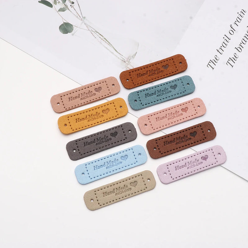 20PCS Arts Sewing Accessories Handmade PU Leather Hand Made With Love Clothes Tags Label Garment Labels