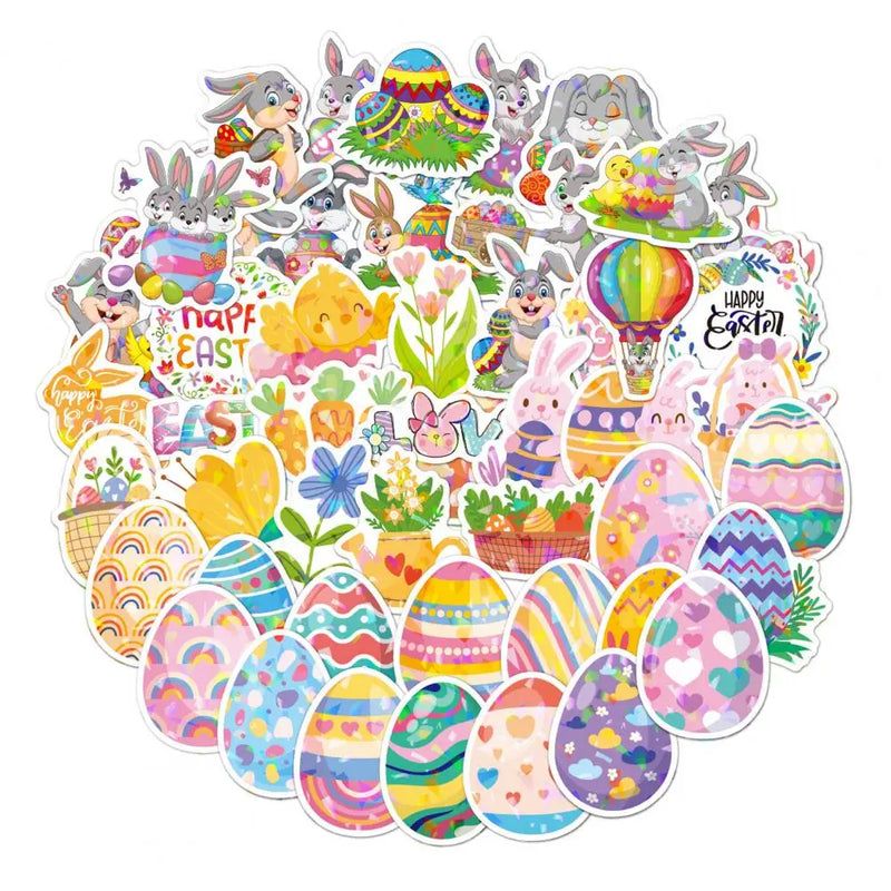 50Pcs Easter Stickers Waterproof Egg Bunny Rabbit Vinyl Stickers Cartoon Cute Sticker  Pack For Kids Water Bottles Laptop Gift