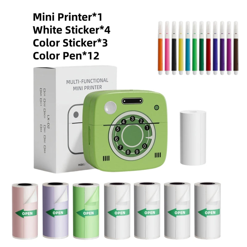 M1 Photo Pocket Printer with 2 Roll for iOS Android Bluetooth Mini Printers Sticker Thermal Printing  for Office Kitchen School