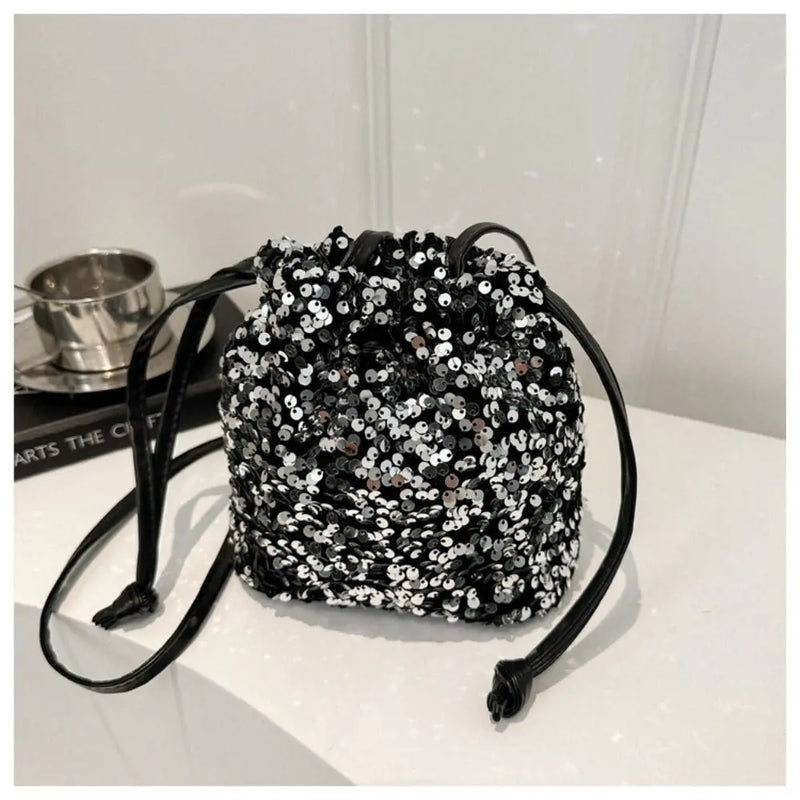 Creative Multicolor Sequin Shoulder Bag Fashion Versatile Handbag Drawstring Bucket Bag Large Capacity Wallet Purse