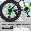 Ecarpat 20 Inch Kids' Bike, 4-Inch Wide Fat Tire Snow Mountain Bike, 7 Speed for Boys Girls Children Kids' Bicycles, Steel Frame