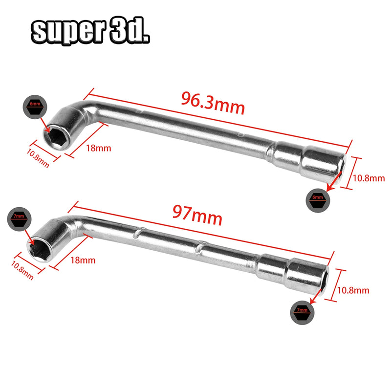 Pipe Socket Wrench L-shaped 6mm 7mm Perforated Elbow 7-shaped Hexagonal Double-Head Repair Tools For 3D Printer MK8/E3D Nozzle