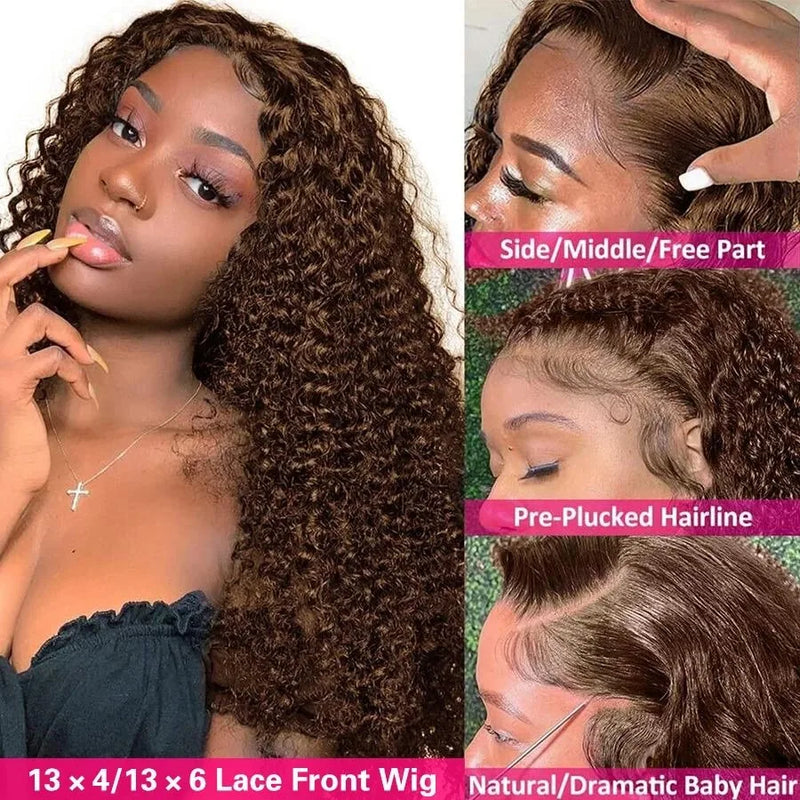 Chocolate Brown Curly Deep Wave Human Hair Wigs 13x6 Lace Frontal Wig 30 Inch Colored 13x4 Lace Front Wig Brazilian Women Choice