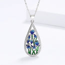 925 Silver Women's Necklace Fashion Blue Flower Ladies Pendant Handmade Enamel Jewelry Wedding Accessories Pendant Necklace