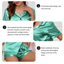 Summer Women's Pajama Set Satin Short Sleeve Lapel Tops with Shorts Sleepwear 2 Piece Loungewear Nightwear Home Clothes