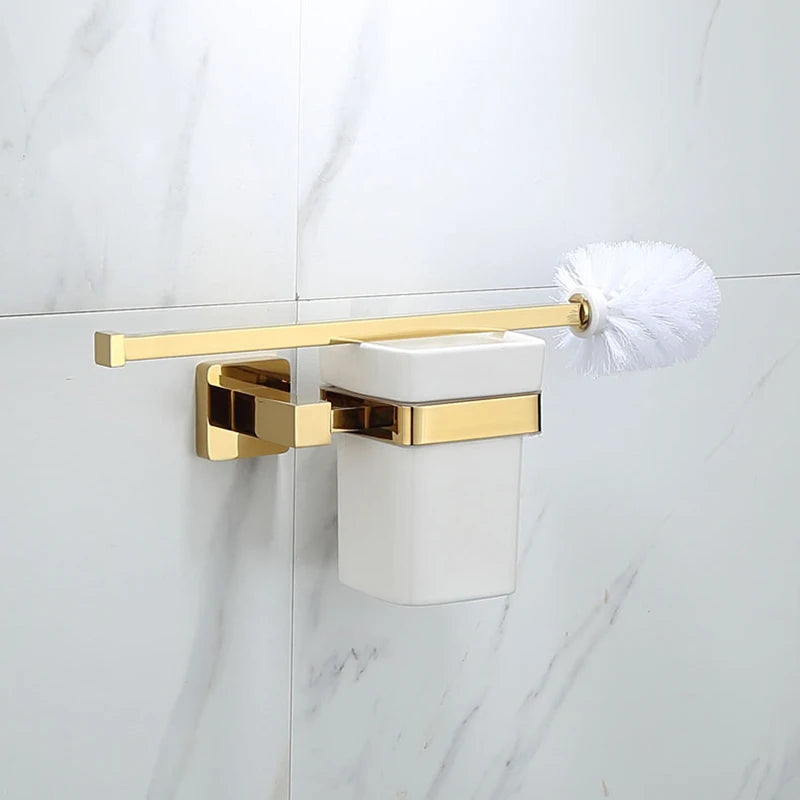 Luxury Golden Bathroom Brass Hardware Towel Rack Paper holder Toilet Brush Holder Towel Holder hook Row hook Activity bar