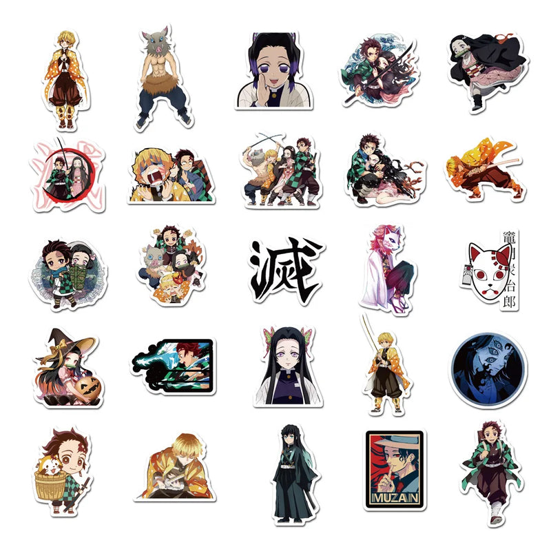 50PCS Demon Slayer Stickers Anime Cartoon Book Luggage Laptop Guitar Waterproof Luggage Sticker Gaffiti Kids Sticker Toys Pack