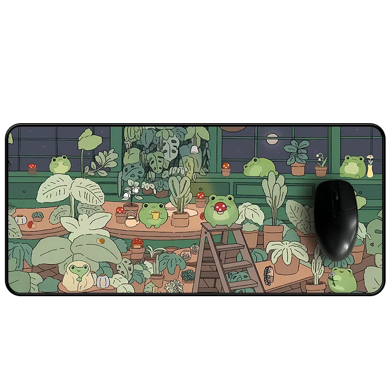 Laptop Mouse Pad Kawaii frogs Deskmat Large Pc Gamer Mousepad Cute Gaming Keyboard Carpet Cartoon Aesthetic Cozi Lofi Plant Rug