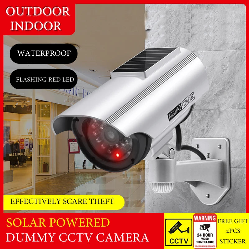 Fake CCTV Bullet Camera Solar Powered Dummy Waterproof Camera Red Flashing Led Scare The Thief Surveillance Security System