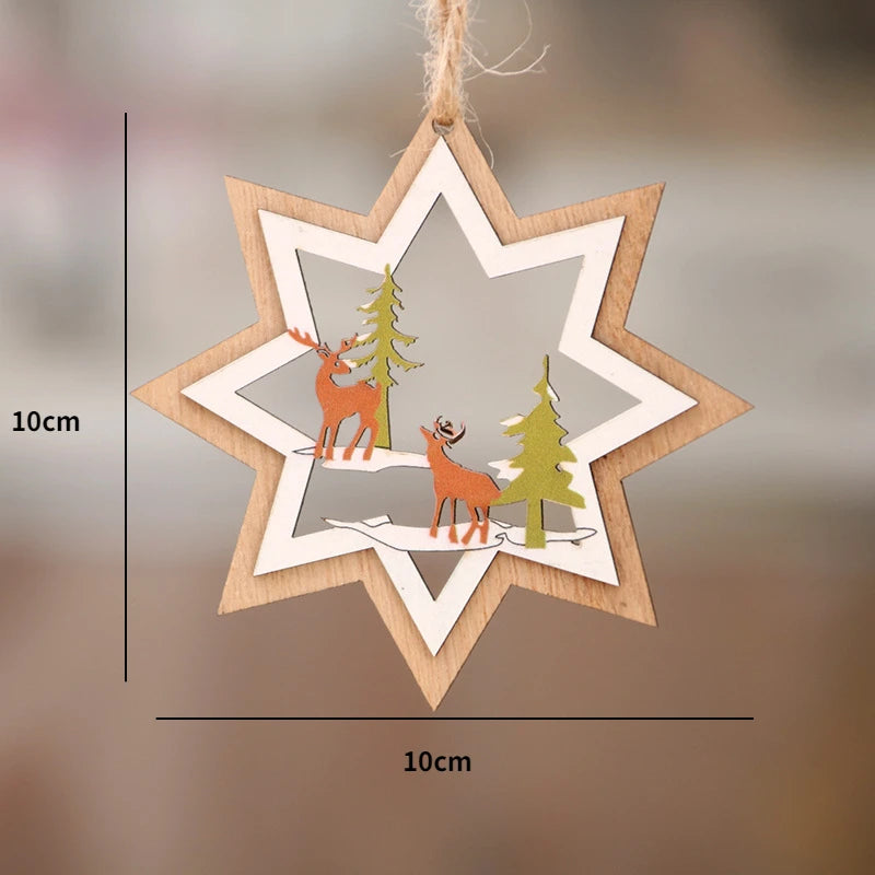 Christmas Wooden Pendant santa car pattern Xmas Tree Hanging Ornaments Christmas Decorations for Home Navidad Gift New Year 2023